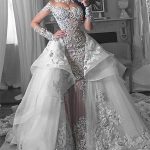 V-Neck Mermaid Court Train Summer Wedding Dress Long Sleeves