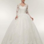 Sheer Back Mermaid Wedding Dress with V-Neckline Long Sleeves