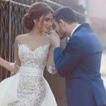 White Lace Tulle Wedding Gown with Long Sleeves