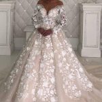 Off-the-Shoulder Sequins Ball Gown Wedding Dress Long Sleeves