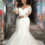 Plus Size Mermaid Bridal Gowns for Wedding with V-Neck Long Sleeves