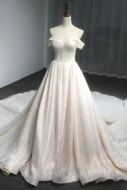Off-Shoulder Sparkle A-Line Wedding Dress with Luxurious Design