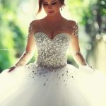 Crystals Beading Long Sleeves Ball Gown Wedding Dresses with Luxurious Design