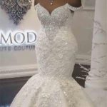 Crystals Mermaid Wedding Dresses with Luxurious Off-the-Shoulder Design and Appliques Bridal Gowns