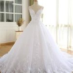 Lace Beaded Wedding Dresses with Luxurious V-Neck Straps and Long Ball Gown Style