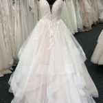 Long A-Line Princess Tulle Lace Backless Wedding Dress with Luxurious Design