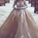 Beadings Ball Gown Appliques Wedding Dress with Luxurious Long Sleeves