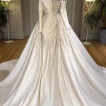 Pearls Overskirt Wedding Dress Online with Luxurious Long Sleeves
