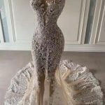 Sheer Skirt Mermaid Wedding Dress with Luxurious Lace Appliques