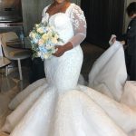 Chapel Train Long Sleeves Bridal Gowns with Luxurious Mermaid Lace Wedding Dresses
