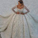 Sparkly Sequins Bridal Gowns with Sweep Train Luxurious Long Sleeves Princess Ball Gown