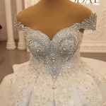 Extreme Train Wedding Dress with Luxurious Sparkle Beaded Ball Gown