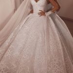 Illusion Neck Wedding Dress with Luxurious Sparkle Beaded Ball Gown Tulle Lace