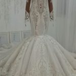 Fit and Flare Mermaid Wedding Dress with Luxurious Sparkle Beaded High Neck