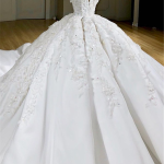 Delicate Wedding Dress with Luxurious V-Neck Appliques Princess Ball Gown