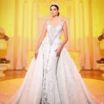 Long Sweep Train Bridal Gown with Luxurious Crystals Mermaid V-Neck