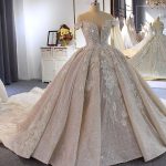 Off-the-Shoulder Wedding Dresses with Train Luxury Beading Ball Gown