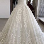 Off-the-Shoulder Applique Lace Wedding Dress with Luxury Long A-Line Silhouette