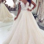 Tulle Open Back Glitter Wedding Dress with Luxury Long A-Line V-Neck