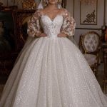 Glitter Wedding Dress with Puffy Sleeves Luxury Long Ball Gown