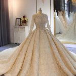 Beaded Wedding Dresses with Sleeves Luxury Long Ball Gown Lace