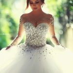 Crystals Beading Wedding Dresses with Sleeves Luxury Long Ball Gown Sweetheart