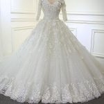 Lace Wedding Dresses with Sleeves Luxury Long Ball Gown V Neck