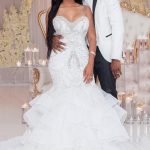 Beaded Crystal Wedding Dress with Train Luxury Long Mermaid Sparkly Floral Bridal Gown