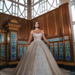 Sequined Wedding Dresses with Slit Luxury Long Princess Off-the-Shoulder