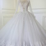 Ball Gown Wedding Dress with Train Luxury Long Sleeves Crystal