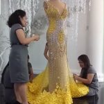 Sparkly Crystal Floral Wedding Dress with Train Luxury Mermaid Bridal Gown