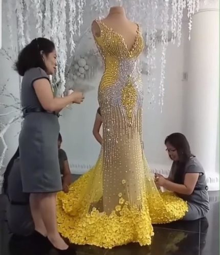 Sparkly Crystal Floral Wedding Dress with Train Luxury Mermaid Bridal Gown
