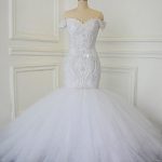 Mermaid Wedding Dresses Luxury Off-the-Shoulder Crystal Tulle