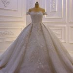 Lace-Up Ball Gown Wedding Dresses with Train Luxury Off-the-Shoulder