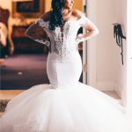 Deep V-neck Tulle Applique Mermaid Wedding Dress Floor Length