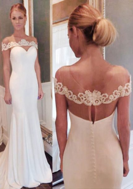 Illusion Bateau Cold Shoulder Chiffon Wedding Dress Lace Mermaid