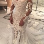 Modern Tulle Wedding Dress with Lace Appliques Long Sleeves and Long Train