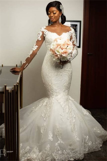 Wedding Dresses with Sleeves Modern Plus Size Bridal Gowns Online Lace Appliques