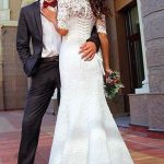 Half Sleeves Lace Vintage Trumpet Wedding Dress Off-the-Shoulder