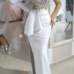 White Illusion Neck Wedding Dress with One Shoulder and High Split Mermaid
