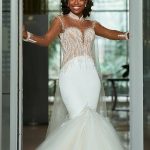 Small Round Collar Charmeuse Tulle Beaded Mermaid Wedding Dress Floor Length