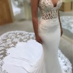 Spaghetti Sleeveless Appliqued Lace Court Train Wedding Dresses Mermaid