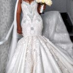 Spaghetti Strap Organza Beading Applique Mermaid Wedding Dress Floor Length