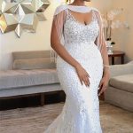 Spaghetti Strap Chiffon Beaded Mermaid Wedding Dress with Short Train
