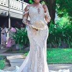 Strapless Chapel Train Mermaid Wedding Dress with Long Sleeves Tulle Lace Beading