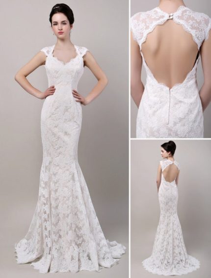Sweetheart Chapel Train Open Back Lace Mermaid Wedding Dress