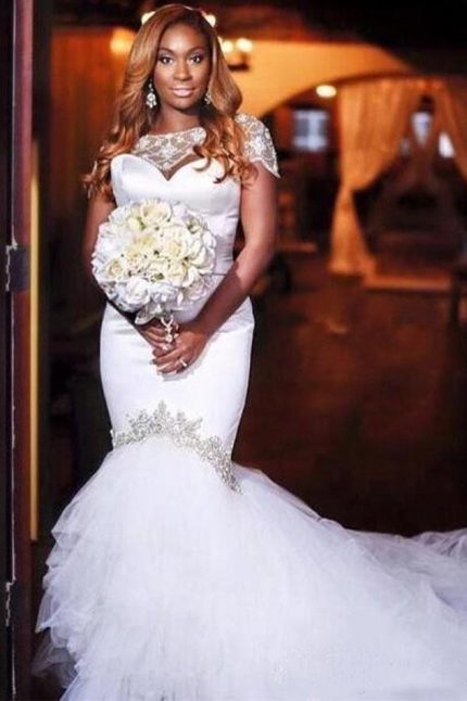 Sweetheart Court Train Tulle Lace Beading Mermaid Wedding Dress