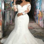 Sweetheart Long Sleeves Tulle Applique Mermaid Wedding Dress Floor Length