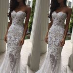 Sweetheart Long Lace Strapless Mermaid Wedding Dress with Sweep Train