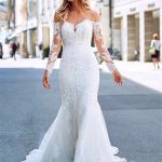 Sweetheart Long Sleeve Chapel Backless Applique Mermaid Wedding Dress Floor Length